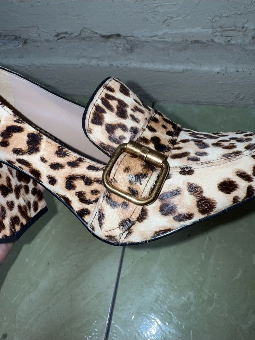 Sam Edelman Leopard Calf Hair Loafer Block Heel Buckle‎ Pump Mob Wife-8.5